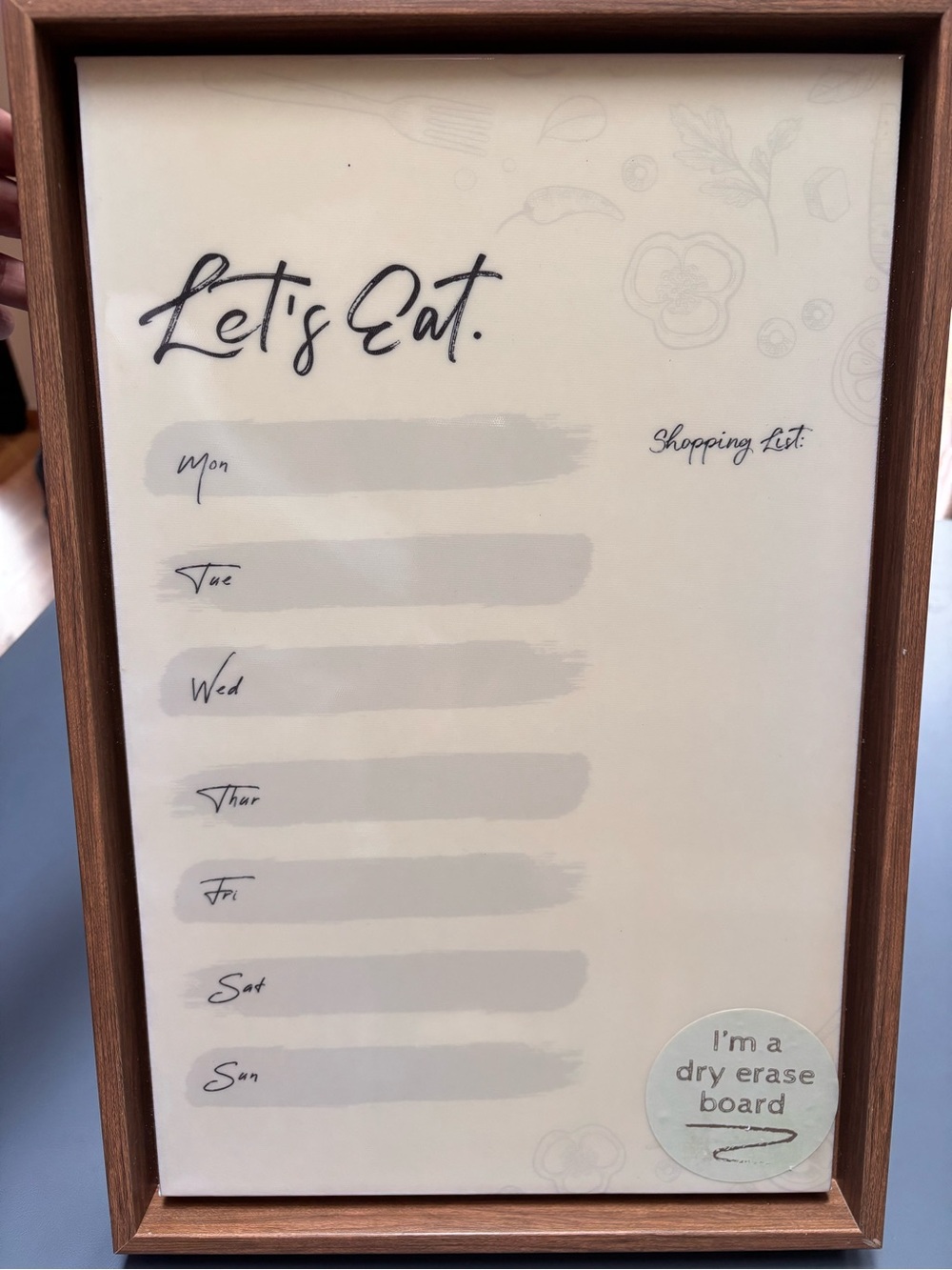 Let's Eat Weekly Dry Erase Meal Planner - Brown Frame